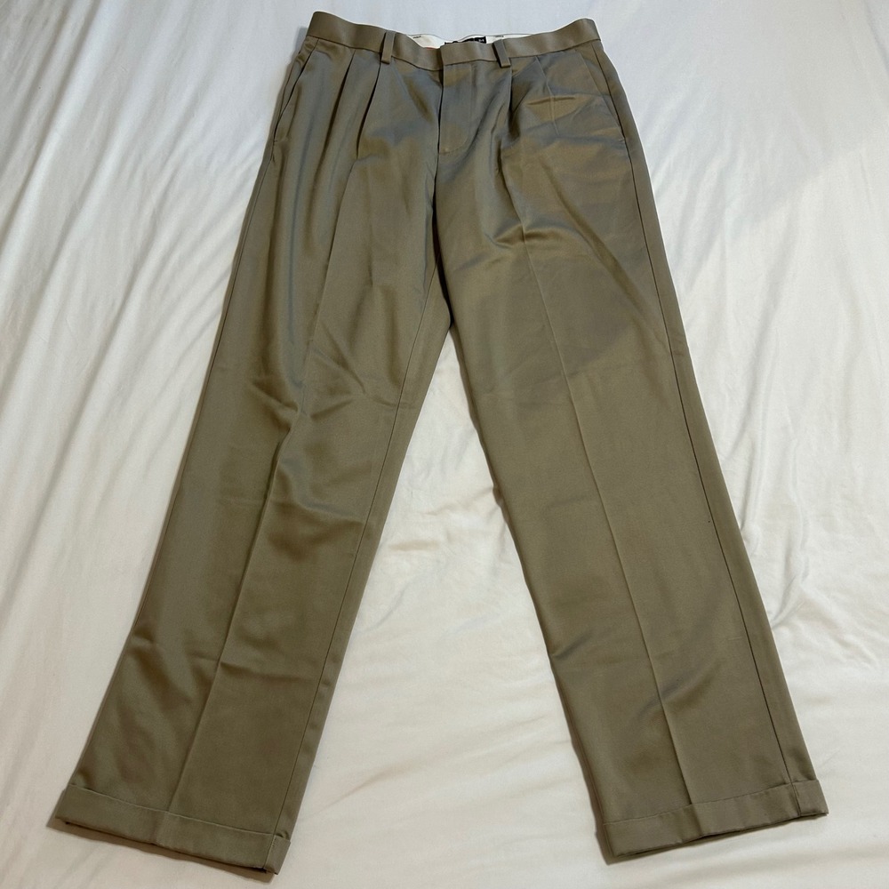 Dockers D4 Relaxed Fit Pleated Khaki Pants Mens 34x34 Tan Cotton Cuffed Trousers